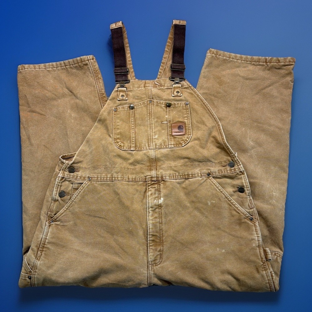 Carhartt Quilt Lined Bib Overalls Mens 42x30‎ Tan Workwear Utility R27 211